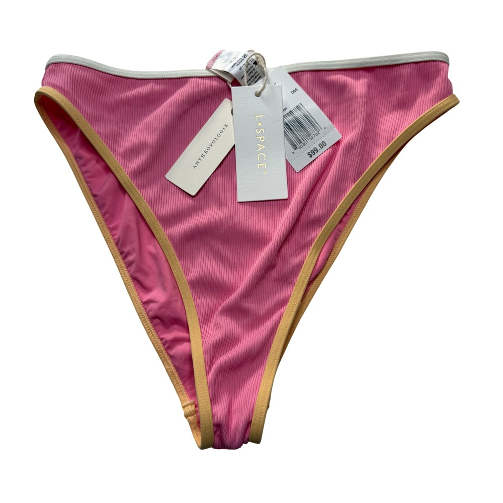 LSPACE L*Space Nora Bottom Bitsy Pink Ribbed High Leg Women's Size Medium New - Picture 1 of 9